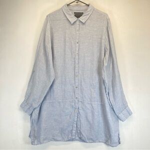 Tahari Essentials Tunic Blouse Top Women Linen Light  Blue 2X Vacation Coastal